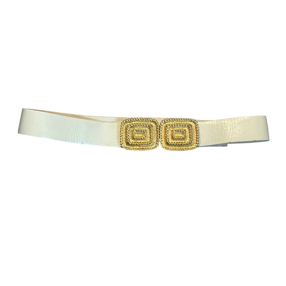 St John Vintage Cream Leather Belt Double Gold Square Buckle Style 7112 Size 8